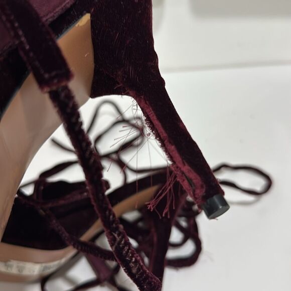 ASOS DESIGN Peony tie leg bow high heeled shoes in burgundy EUC - Picture 7 of 7